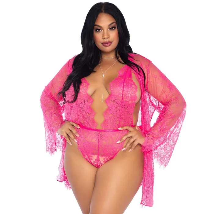 Anal Leg Avenue Lingerie Leg Avenue Floral Lace Teddy and Robe Set