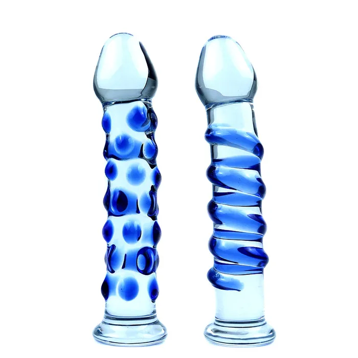 Anal SexyPlay Blue Point 175cm Crystal Glass Dildo Wearable Ribbed Butt Plug