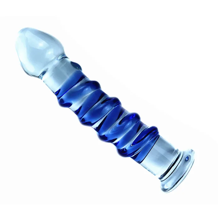 Anal SexyPlay Blue Point 175cm Crystal Glass Dildo Wearable Ribbed Butt Plug