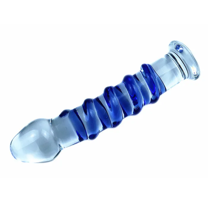 Anal SexyPlay Blue Point 175cm Crystal Glass Dildo Wearable Ribbed Butt Plug