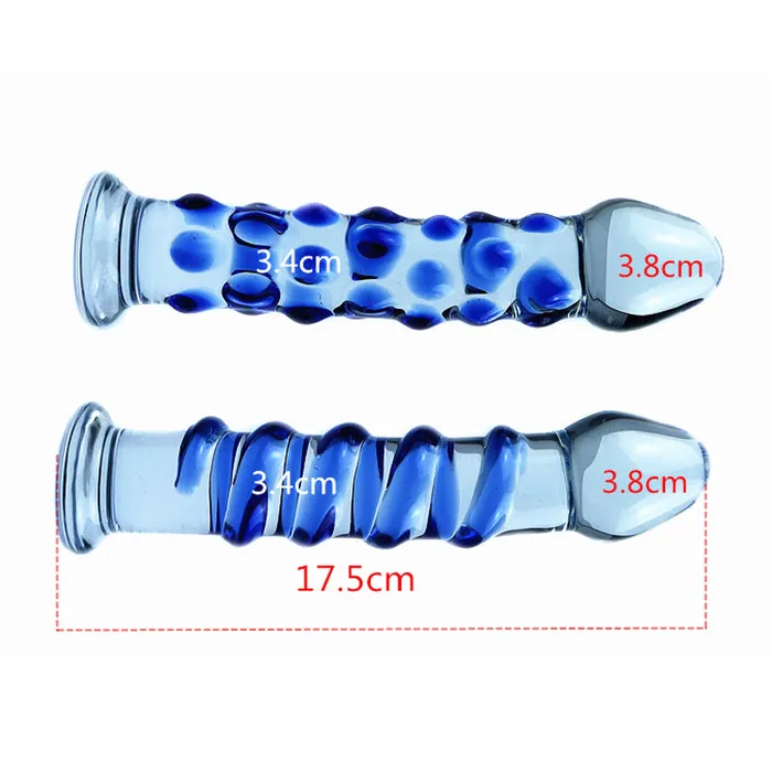 Anal SexyPlay Blue Point 175cm Crystal Glass Dildo Wearable Ribbed Butt Plug