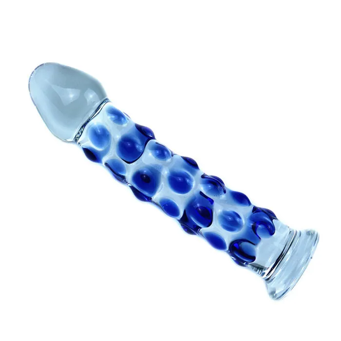 Anal SexyPlay Blue Point 175cm Crystal Glass Dildo Wearable Ribbed Butt Plug