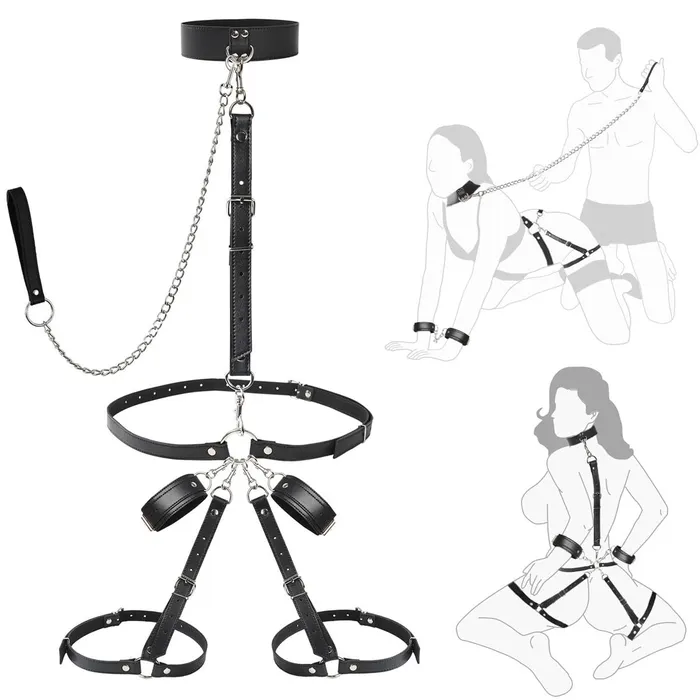 BDSM Bondage Restraints Set Wrist Thigh Cuffs plus Collar Leash SexyPlay Couples