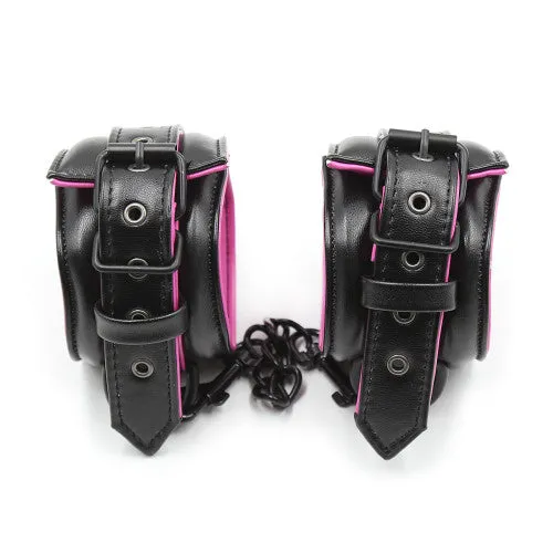 Black Pink Leather Padded ANKLE Leg Cuffs Naughty Toys Restraints