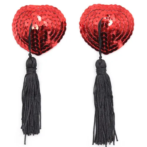 Naughty Toys Anal Red Heart Burlesque Sequin Nipple Black Tassels