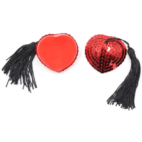 Naughty Toys Anal Red Heart Burlesque Sequin Nipple Black Tassels