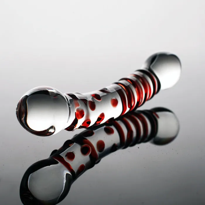 SexyPlay Anal 20cm Threaded Crystal Glass Dildo Thruster Butt Plug Red