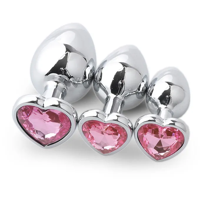 SexyPlay Anal 3pcs HeartShaped Jewelled Stainless Steel Anal Plug Kit Pink