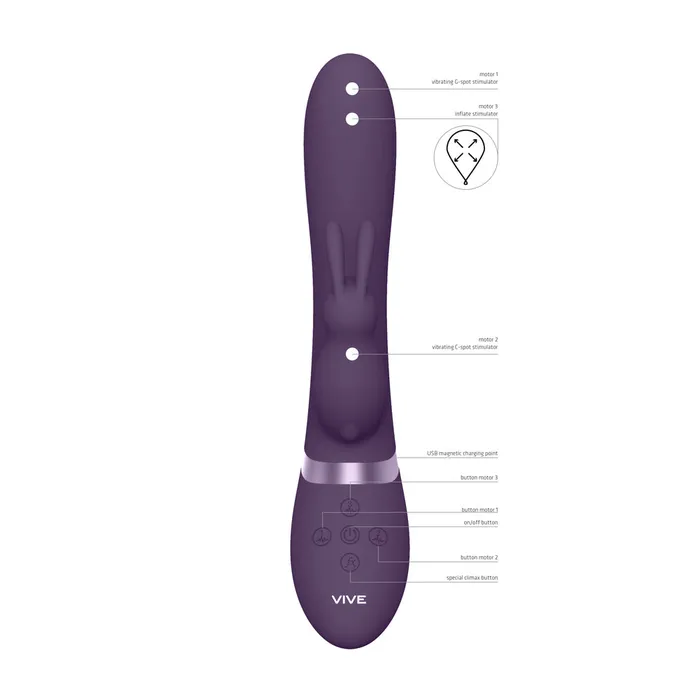 Vive Taka Triple Action Automatic Inflatable Vibrator Purple Shots Toys Vibrators